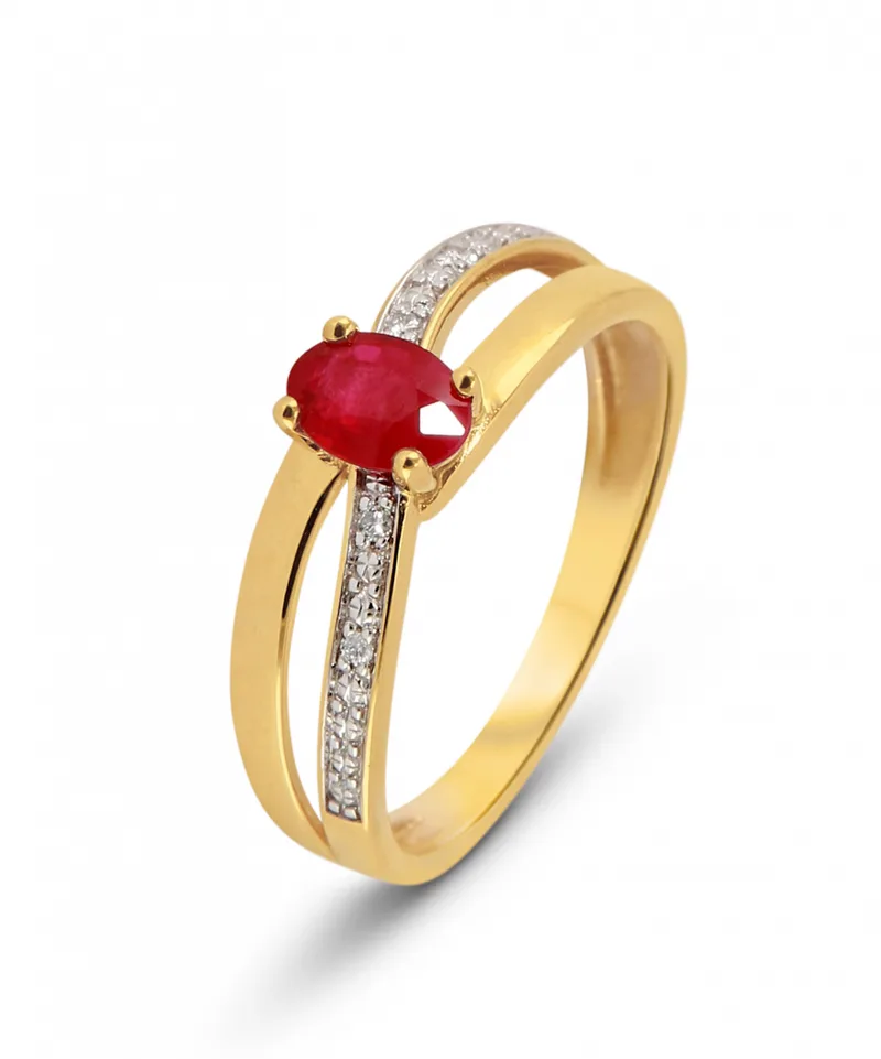 Bague Rubis Rouge Ovale 6x4mm et Diamant en Or Jaune 750 pour femme - Bijoux Trabbia Vuillermoz