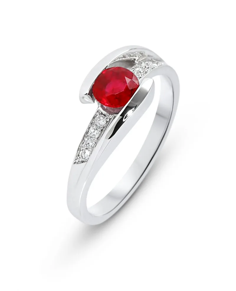Bague Rubis Rouge Rond 5mm et Diamants en Or Blanc 750 pour femme - Bijoux Trabbia Vuillermoz