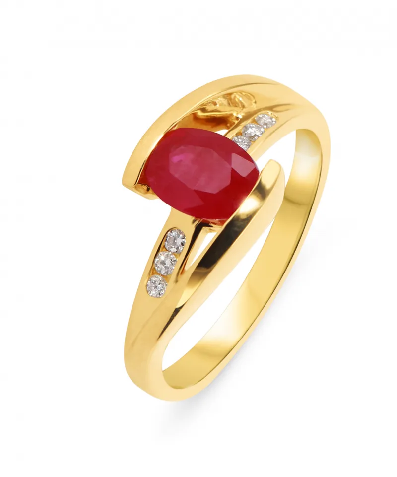 Bague Rubis Rouge Ovale 7x5mm et Diamant en Or Jaune 750 pour femme - Bijoux Trabbia Vuillermoz