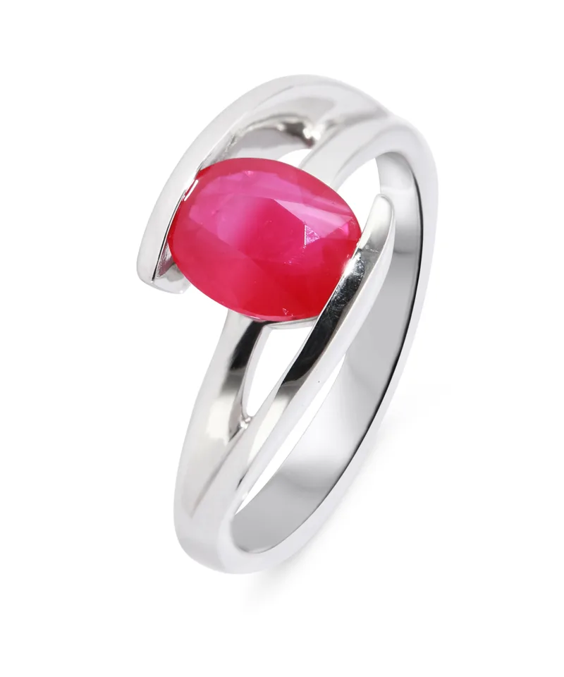 Bague Rubis Rouge Ovale 9x7mm en Or Blanc 750 pour femme - Bijoux Trabbia Vuillermoz