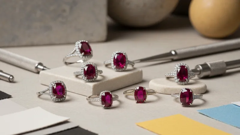 Portrait artistique d'une créatrice de bijoux travaillant une bague rubis dans son atelier